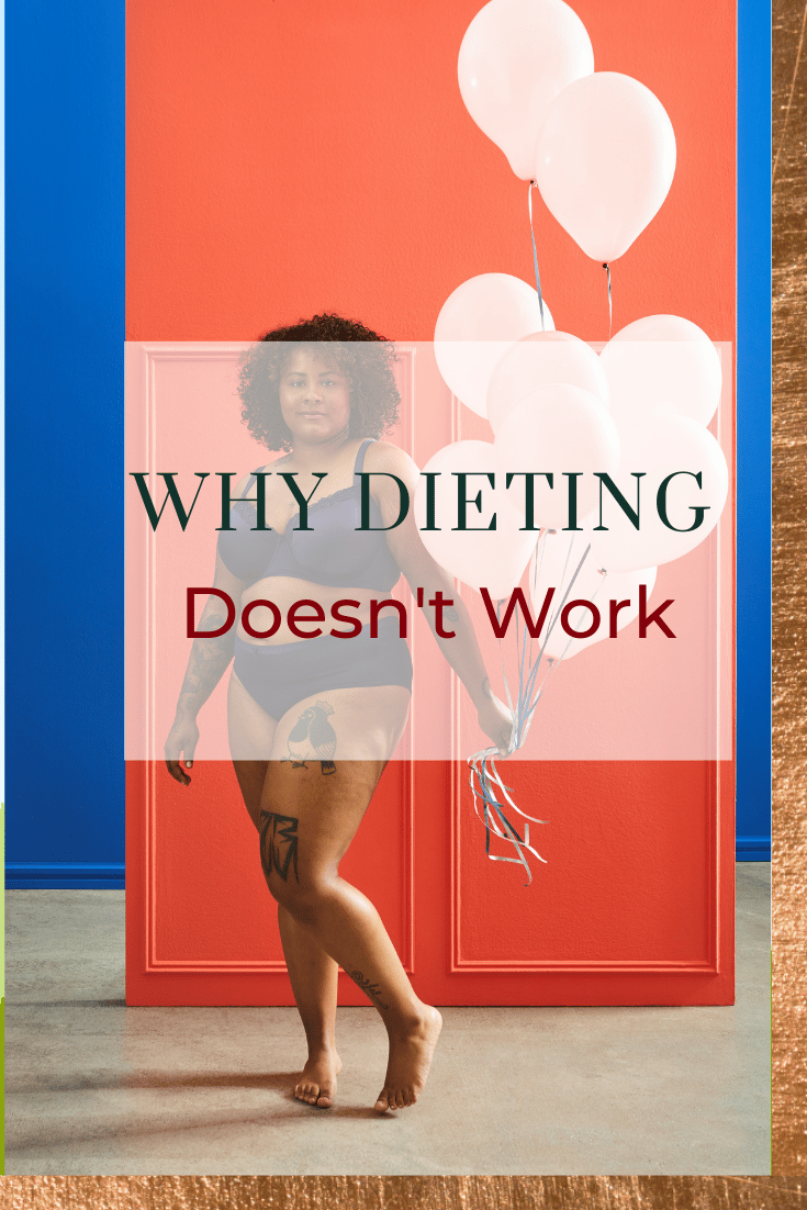 why diets don't work - image of a woman  looking at the camera and holding white balloons