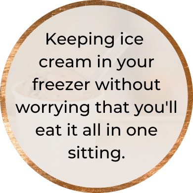 image of ice cream with text that says keep ice cream in your freezer without worrying that you'll eat it all in one sitting
