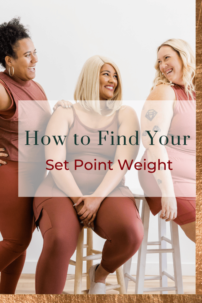 how to find your set point weight - image of - three women wearing pink and maroon workout gear sitting and smiling at each other