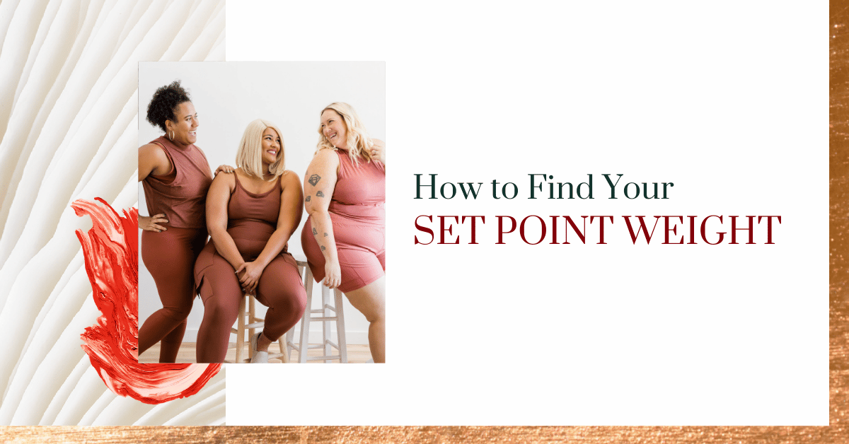 what is set point weight theory - three women wearing pink and maroon workout gear sitting and smiling at each other