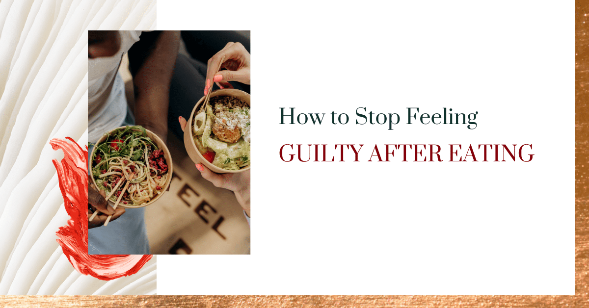 White background with a photo of two bowls of food and the text 'Why do I feel guilty after eating'